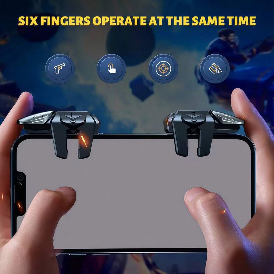 1 Pair A New Mobile Game Controller With Six Finger Linkage Game Trigger, Sensitive Aiming And Shooting Button, Mobile Game Auxiliary Button, Compatible With Multiple Phone Models