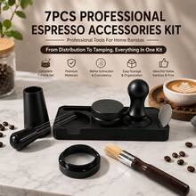 51/53.3/58mm Espresso Tamper And All-In-One Espresso Coffee Kit, Depth-Adjustable Coffee Tamper For Espresso Machine, Distributor WTD Tool Magnetic Dosing Funnel Puck Screen Cleaning Brush And Tamping Station, Ideal Coffee Accessories Set - Black - View 8