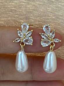 Light‑Luxury Elegant Rose‑Gold‑Tone Earrings For Women Inlaid With Cubic Zirconia Suitable For Daily And Wedding Wear Gift For Friends. - Rose Gold - View 6