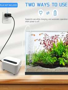 迷你水族箱氣泵套組，靜音氧氣泵，小型 USB 魚缸氣泵，魚類養殖水族用品，水族配件，雙孔氣泵附掛鉤與壓力調節器，多功能氣壓泵 - 黑色 - 查看 6