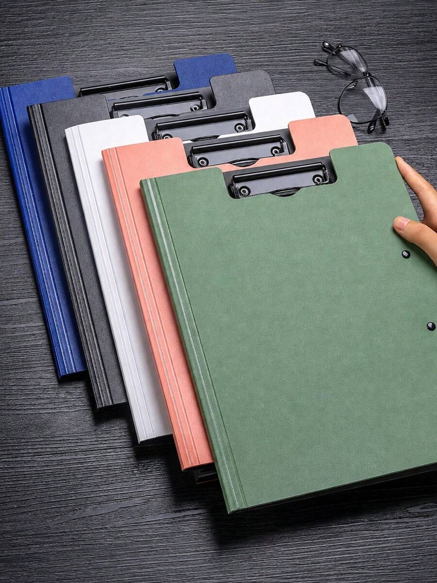 1pc A4 Double Clip Folder, Hard Cover Document Organizer With Double Metal Clips, Horizontal Writing Board And Folder, Suitable For Paper, Contracts, Test Papers, Student, Office And School Supplies, Model B Is A4 Size, 13-Pocket Folding Folder, Transparent Material, Vertical Design, Suitable For Document Organization And Archiving, With Handle Design, Especially Suitable For School And Office Document Storage And Preservation. - Multiple Styles - View 1