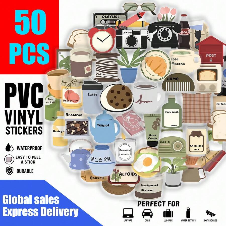 50 Stiker Kartun Dekoratif Harian, Stiker Cantik dan Menyenangkan untuk Menghias Alat Tulis, Laptop, Casing Ponsel, Koper, Gitar, dan Helm - MultiWarna - View 1