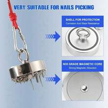 750lb Double-Sided Neodymium Magnet Fishing Set | Powerful Magnetic Label Removal Tool High-Power Heavy-Duty Picker For Lake And Beach Treasure Hunting Recovery - 1 Set - View 9