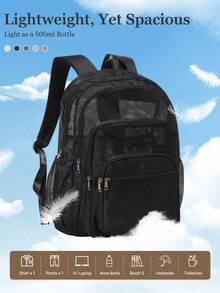 Mochila de malla transpirable negra con múltiples compartimentos, mochila escolar de gran capacidad para estudiantes, mochila casual de malla hueca, mochila escolar de campus ligera que reduce la carga, almacenamiento multicapa con múltiples bolsillos para tableta, libros y artículos de papelería, diseño de bolsillo lateral para botella de agua, mochila versátil unisex para adolescentes, mochila simple para viajes y desplazamientos diarios, correas acolchadas de malla transpirable, mochila casual de gran capacidad para portátil, mochila para desplazamientos en el campus y viajes cortos, mochila de malla transpirable y resistente al desgaste práctica para clases y actividades al aire libre - Multicolor - Ver 11