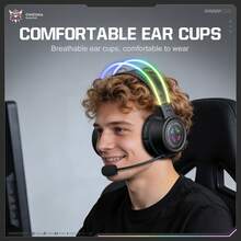 ONIKUMA Headset Gaming BZUMK RGB Lighting, Headphone Gaming Nirkabel Latensi Rendah dengan Mikrofon Jernih yang Dapat Diatur, Bantalan Telinga yang Bernapas, Kompatibel dengan Berbagai Perangkat, Penting untuk Bermain Game dan Hiburan - View 6
