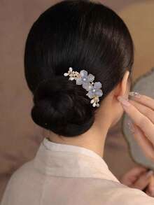 2pcs Faux Pearl Flower Hair Combs, Women's Vintage Bun Hair Sticks, Exquisite Hair Accessories - Multicolor - View 3
