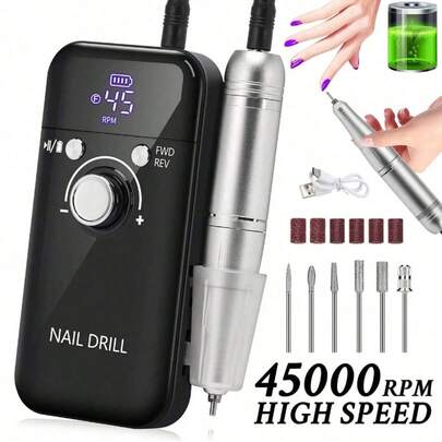 DianaBeauty مثقاب أظافر محمول بسرعة 45,000 دورة في الدقيقة، مبرد أظافر كهربائي احترافي قابل للشحن، مناسب لأظافر الأكريليك، مانيكير/بديكير، تلميع، تشذيب الجلد الميت - للاستخدام في الصالون أو المنزل، مجموعة مثقاب الأظافر، هدية للنساء في رأس السنة وعيد الحب