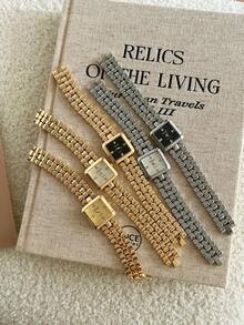 LIANDU 1 Women's Quartz Watch With Square Dial And Rhinestone Scale, Fashionable And Elegant For Daily Wear, Business Luxury Style, Perfect For Holiday Gifts - Gold - View 2