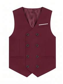 Men's 3-Piece Suit, Blazer + Vest + Trousers, Fashionable & High Quality, Suitable For Weddings, Parties Or Formal Events - Burgundy - View 5