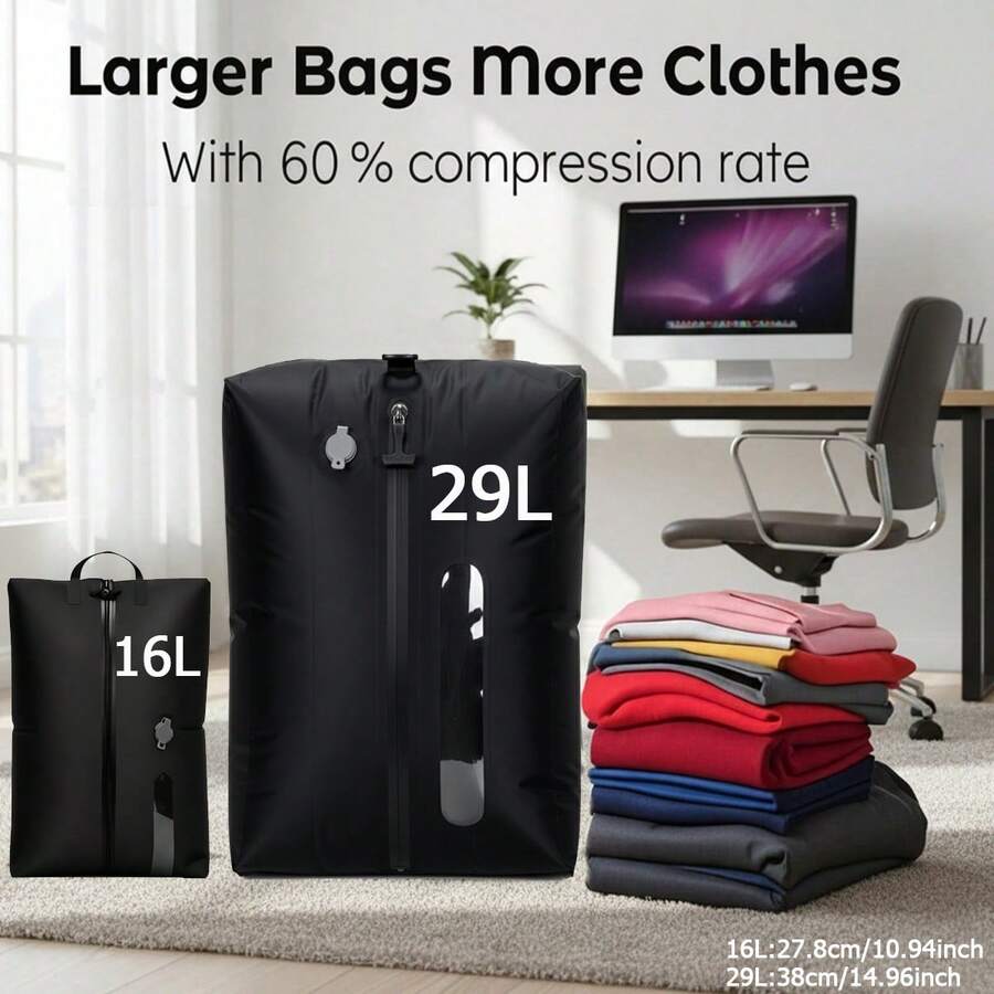 1pc Portable Reusable Vacuum Clothing Storage Bag, Built-In One-Way Air Valve No Pump Compression, Space-Saving Sealed Bag, Suitable For Carry-On Luggage, Backpack And Business Travel