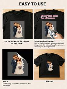 1pc Custom Photo Wedding Couple Iron On Transfer Stickers, Personalized Bride Groom Cartoon Heat Transfer Patches,T-Shirt Hoodie Bag Hat Wedding Decor - Multicolor - View 6