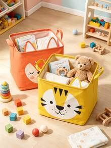 3D Cartoon Animal Ear Square Fabric Storage Basket, Foldable Handheld Storage Bucket, Baby Toys, Clothes And Daily Parenting Essentials Storage Box - Multicolor - View 3