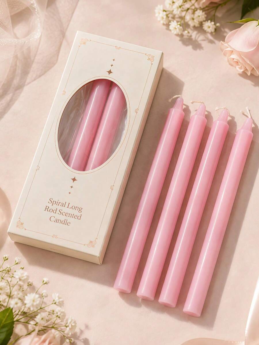 2/4PCS, Sweet Style Pink Pointed Glossy Long Rod, Scented Long Rod Candles, 0.78*9.84 Inches Pink Long Rod Candles, Suitable For Home Decoration, Tabletop Decorations, Birthday Gifts, Gift Box Set, Holiday Ornaments - Multiple Styles - View 1