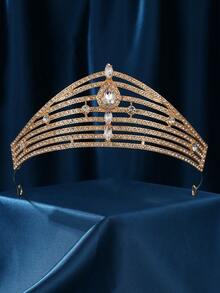 Women's Gold Queen Crown And Princess Headpiece - Suitable For Bride Wedding, Birthday Gift | Crystal Rhinestone Embellished High-End Royal Style Crown, Suitable For Halloween, Beauty Pageant, Costume Party, Ball, Photography Prop, Cake Decoration And Christmas - Gold - View 4