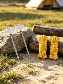 2PCS.4PCS Heavy Duty Camping Tent Stakes Set, T-Handle Metal Spiral Tent Pegs + 4M Windproof Rope, For Outdoor Camping Tent Canopy Fixing - Multicolor - View 1