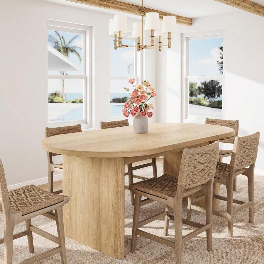 70.8" Modern Oval Dining Table for 6-8 – Sturdy Kitchen Table with Wooden Strip Base for Kitchen, Living Room, Office and Restaurant - NATURAL - Ver 1