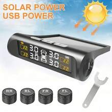 Solar Powered Tire Pressure Monitoring System, Wireless TPMS, Built-In 300mAh Rechargeable Battery, Real-Time Tire Pressure And Temperature Display, LCD Digital Display Screen, Includes 4 External Sensors, USB Charging Car Accessory, Gift For Men And Women - Solar - View 2