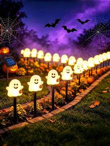 Halloween Ghost Solar Powered Lawn Light, Outdoor Waterproof Cute Ghost Garden Decor Light, Suitable For Halloween Party Outdoor Garden, Yard, Fence, Steps And Patio - Ghost - View 3