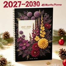 1PC A5 4-Year Monthly Planner 2027-2030 Monstera Tropical Leaf Cover, 48-Month Spiral Calendar Notebook With Monthly Tabs, Twin-Wire Premium Paper, Weekly Agenda Organizer For Student Office School Home - A5 - View 1