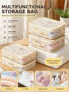 3pcs Transparent Visible Storage Bags, Foldable Zipper Organizer Bags, Mesh Storage Bags, Storage Rack Organizer Bags, Suitable For Bedding, Clothing, Blankets, Quilts And More, Suitable For Autumn, Winter, Spring And Summer Use,Bedroom Room Decor,Back To School - View 2
