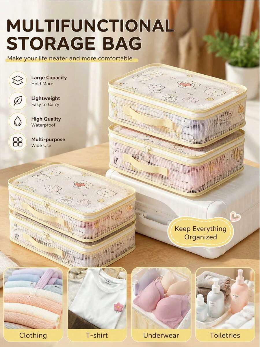 3pcs Transparent Visible Storage Bags, Foldable Zipper Organizer Bags, Mesh Storage Bags, Storage Rack Organizer Bags, Suitable For Bedding, Clothing, Blankets, Quilts And More, Suitable For Autumn, Winter, Spring And Summer Use,Bedroom Room Decor,Back To School