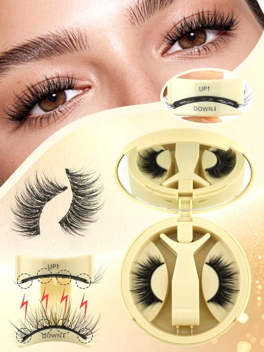 1 Pair Natural Long Easy-To-Use Magnetic False Eyelashes, Reusable Without Glue, Magnetic Eyelashes Suitable For Women's Daily Makeup - Black - View 1