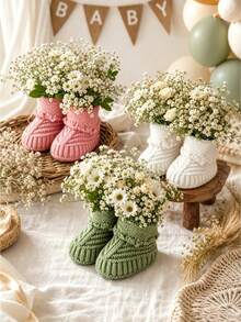 YIYIQCSJ Baby Shower Table Decor Set: Includes Crochet Baby Booties (Suitable For Neutral Color Gender Reveal Party Decoration) - Multicolor - View 1
