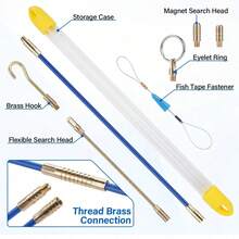 10pcs Fiberglass Running Electrical Wire Cable Kit, 1M Each, Including Push-Pull Cable Puller, Connectors For Electrical Access - Blue - View 6