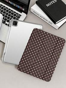 1件棕色粉色波點平板電腦保護殼，適用於 iPad Mini6/7/Air/Air2/9.7/10.2/10.5/10.9 (Air4-Air8)/Pro 11/10th Gen/A16/Pro 11 2024，彩繪圖案平板保護殼配透明壓克力背殼，絲綢質感 8 折支架，自動休眠/喚醒，內置筆槽，不含筆，部分機型附相機框 - 彩色 - 查看 2