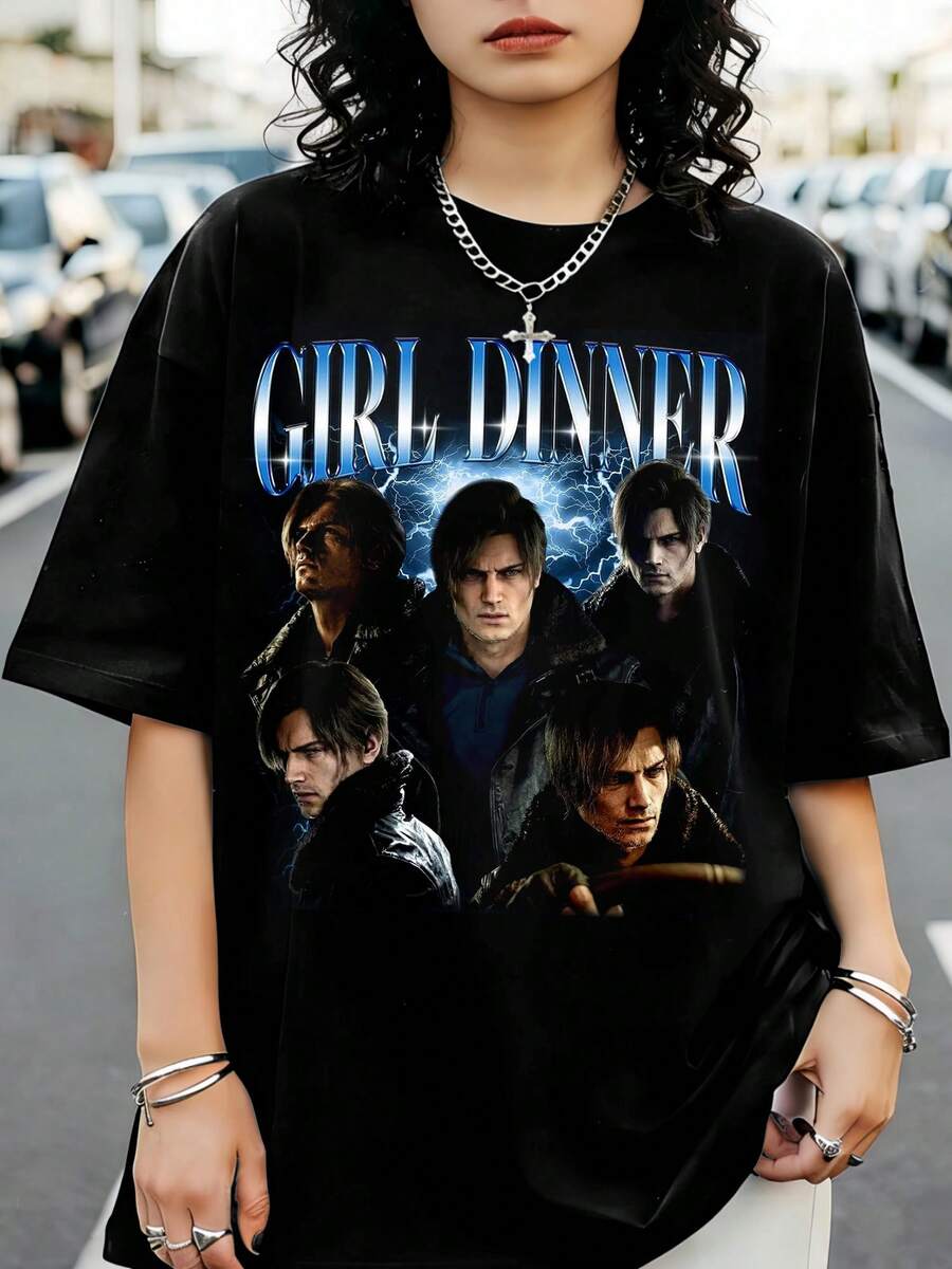 Leon S Kennedy Resident Evils 9 Requiem Girl Dinner T Shirt, Game Tee - Black - View 1
