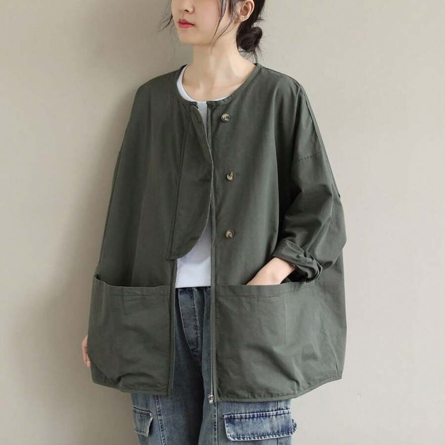 Plus Size Lightweight Jackets - Green - View 1