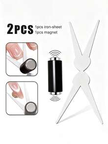 3Pcs Cat Eye Nail Magnet Set, Double-Headed Magnetic Wand & Y-Shaped French Cat Eye Magnet Sheet, Strong Magnetic Nail Art Tool For UV Cat Eye Gel Polish, DIY Manicure Accessory - Multicolor - View 9