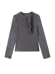 New Spring/Autumn Grey Slim Fit T-Shirt Top 2 Pieces Set - Grey - View 6