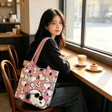 1件裝 Snoopy 卡通圖案多功能大容量托特包，適合購物、校園活動、旅行收納，可斜背，亦可作為生日、情人節禮物、派對小禮與學校用品 - 粉色 - 查看 5