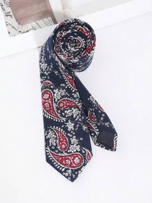 1PC Men's Fashion Paisley Pattern Hand-Tied Necktie, Suitable For Daily Wear, Outings, Parties, Weddings And Gatherings - Navy Blue - View 4