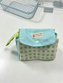 Japanese & Korean Style Niche Double-Layer Cute Color-Block Polka Dot Card Holder Coin Purse Small Pouch Fresh Portable Storage Bag High Aesthetic - Green - View 5