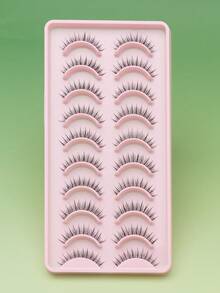 Ayrmilla 10 Pairs Natural C Curl False Eyelashes, Fluffy Soft Exaggerated 3D Long Thin Eyelashes, Messy Look, Handmade Upper Eyelashes, Curled Tail Extended Style, Makeup Product - Black - View 4