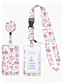 Medical Theme Pink Badge Holder Set With Long Lanyard And Retractable Clip, Portable Nurse Student ID Badge Reel, Great Gift For Family And Friends - Multicolor - View 14