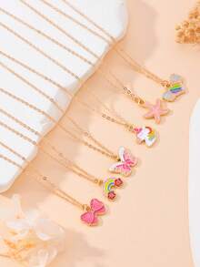 6pcs Sweet Necklace Set, Cute Animal & Flower Delicate Small Pendant With Thin Metal Chain, Minimalist Exquisite Jewelry For Daily Wear, Best Friend Matching Accessory, Gift For Girls - Multicolor - View 11