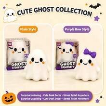1pc Cute Ghost Squishy Toy With Large Bow, Soft Slow Rising Squeeze Stress Relief Fidget Toy, Halloween Party Favor Gift For Kids Teens - Multicolor - View 2