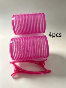 4/2/1pc Self-Adhesive Hair Roller Set, Suitable For Different Hair Lengths, Heatless Curlers With Clips, DIY Hair Styling Tool - Hot Pink - View 5
