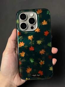 1PC Green Maple Leaf Foil Texture Phone Case Compatible With Apple 16Promax Full Coverage Large Hole Protective Cover 17pormax Anti-Drop 17/16Pro/15plus/14Pro/13Promax/12/11 Protective Shell - Multicolor - View 2