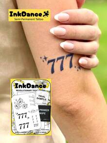1 Kit Revolutionary Technology Tattoos, Semi-Permanent Tattoos, Lucky Number Seven, 777, Temporary Tattoos, Fake Tattoos, Water-Resistant, Authentic Tattoo Look, InkDance Ink Dance, Plant-Based Tattoo, Durable, Realistic, X168 - Black - View 1