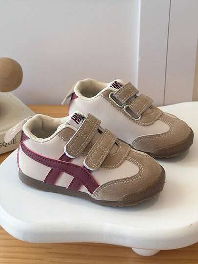 Double Hook & Loop Kids' Retro Striped Decor Soft Sole Non-Slip Casual Walking Shoes For Toddlers