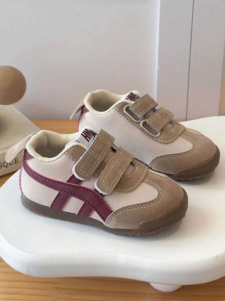 Double Hook & Loop Kids' Retro Striped Decor Soft Sole Non-Slip Casual Walking Shoes For Toddlers - Apricot - View 1
