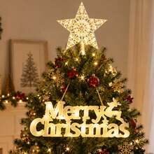 1pc/2pcs/Set Glowing Christmas Tree Top Star Merry Christmas LED Letter Light Sign Decoration Warm Light Christmas Tree Top Decor Home Holiday Party Decoration - Multicolor - View 3
