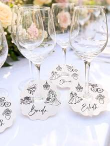10/20/40/60/90/120/150/300入 定製紅酒杯座次卡，婚禮桌名牌，秋季婚禮個性化姓名座次標籤，新娘婚前派對裝飾伴手禮，新郎新娘定製紅酒杯座次卡，個性化姓名婚禮桌座次卡 - 多色3 - 查看 9
