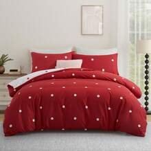 Soft Brushed Microfiber Duvet Bedding Set Wave Pattern For Household Bedroom - Red and White Dotted - View 6