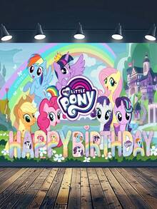 My Little Pony Cartoon Birthday Party Backdrop Banner - Burgundy And Rainbow Striped Birthday Party Photography Background Cloth - Can Be Hung For Photo Taking, Suitable For Birthday Party Photography - Multiple Styles - View 5