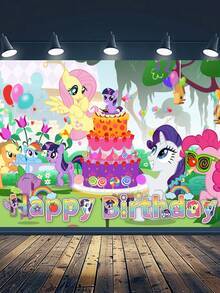 My Little Pony Cartoon Birthday Party Backdrop Banner - Burgundy And Rainbow Striped Birthday Party Photography Background Cloth - Can Be Hung For Photo Taking, Suitable For Birthday Party Photography - Multiple Styles - View 13